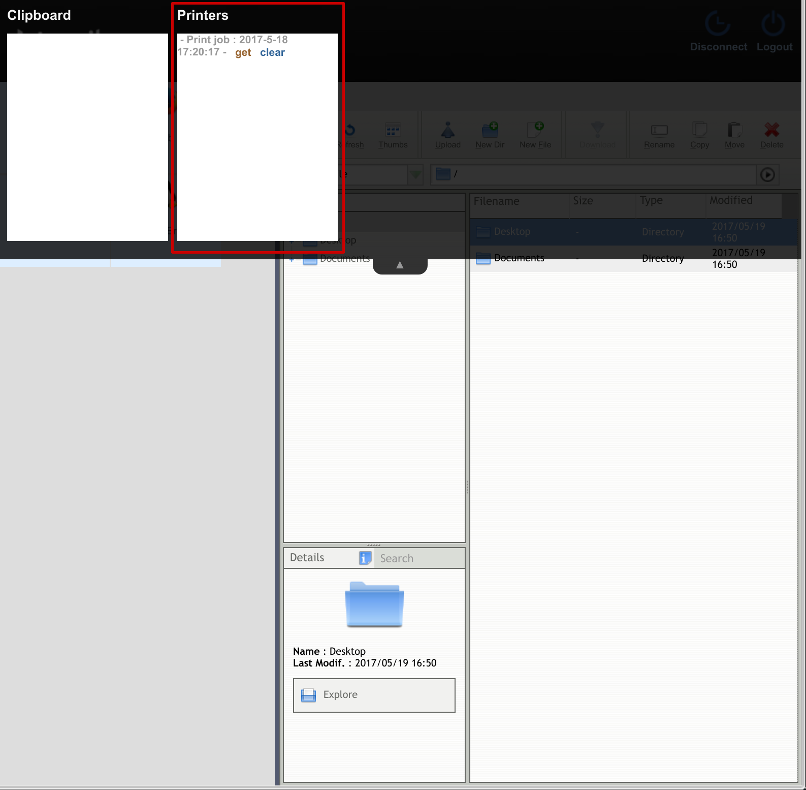 Printers on portal mode